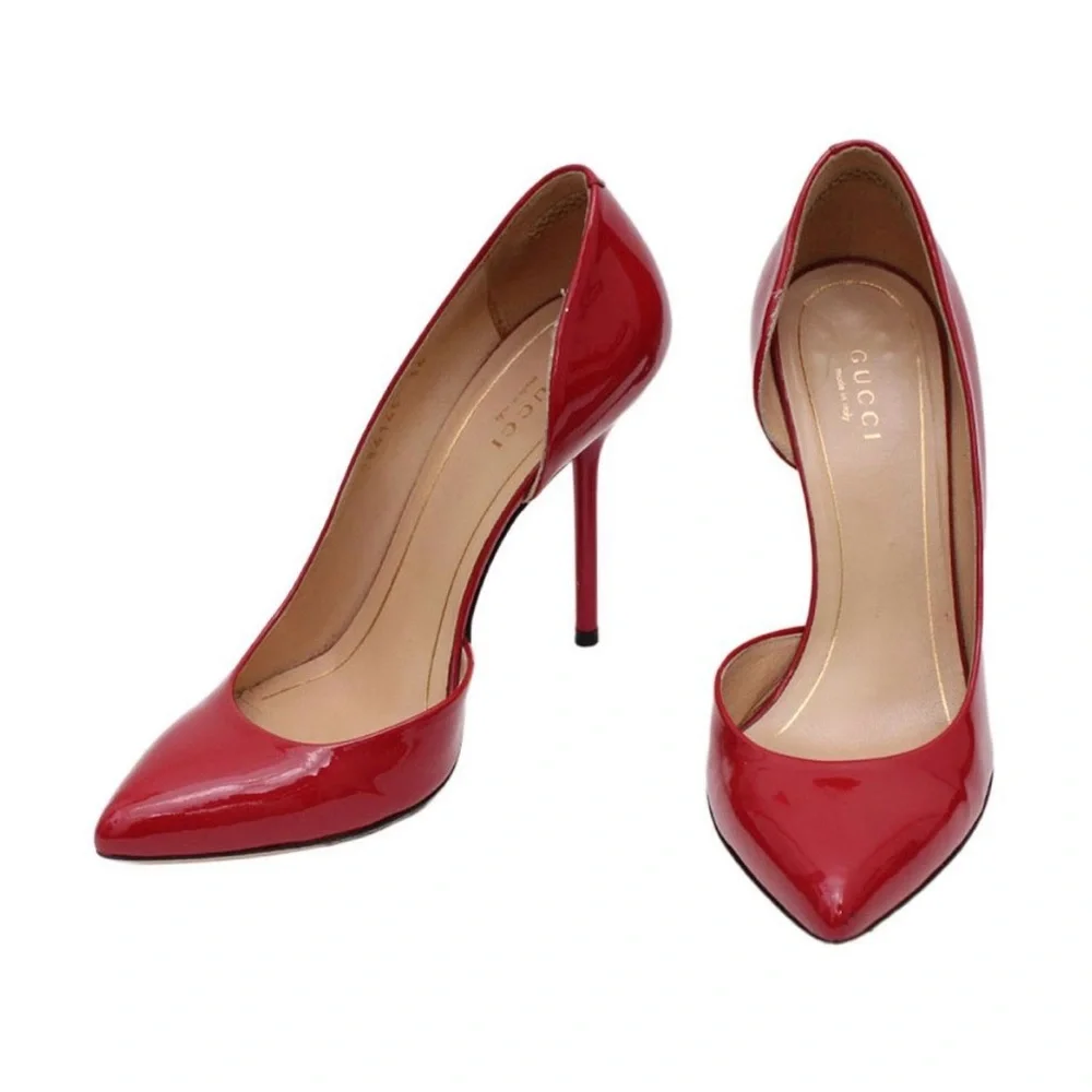 Gucci Red Patent Leather Pointed Toe D'orsay Pumps Size 36. 41/2” heel - Picture 2 of 6